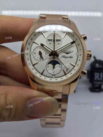 Replica Swiss Longines Chronograph Watch Rose Gold